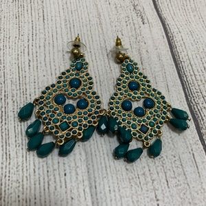 Chelsea Row Teal and Gold Dangle Earrings
